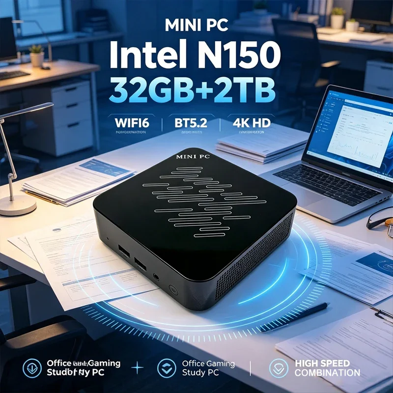 Core N150 Mini PC 2TB WIFI6 BT5.2 4K Portable Compact Small Desktop Computer For Office Gaming Study