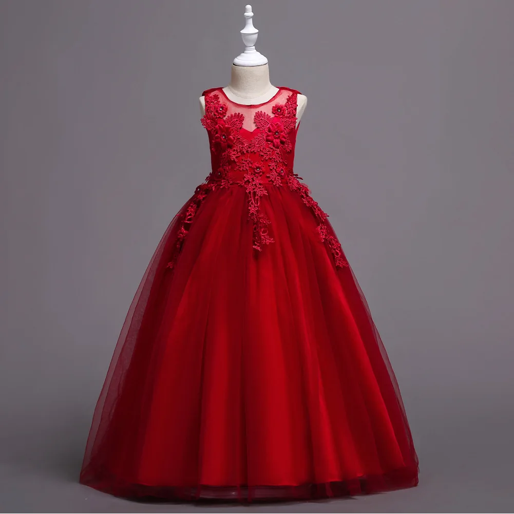 Kids Dresses For Girl Clothes Lace Flower Ball Gown Girls Long Dress For Wedding Prom Party Princess Dresses Teenage Costume