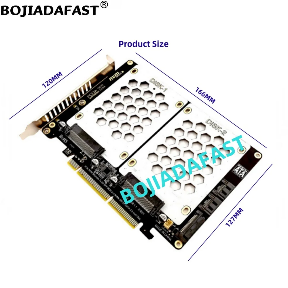 PCI-E 4.0 8X To 2 x U.2 SFF-8639 Adapter Expansion Card For U2 NVME & 2.5" SATA SSD- Motherboard Support PCIe x4x4 Bifurcation