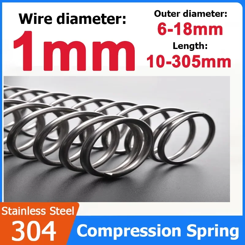 

304 Stainless Steel Y‑shape Compression Spring 1mm Wire OD 6-18mm Length 10-305mm (2-10pcs)