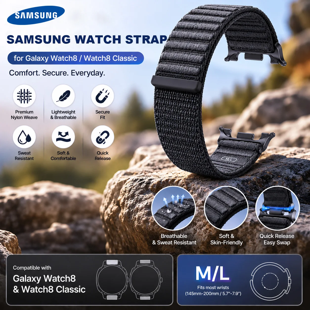 Pulseira original da Samsung para Galaxy Watch8/Watch8 Classic ET-SVL33LBEGCN Novo acessório de pulseira para esportes