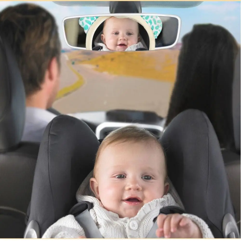 Cute Baby Rear Facing Mirrors Cartoon Plush Toy Unbreakable Seat Headrest Rearview Mirror Non-slip Clear Reflection