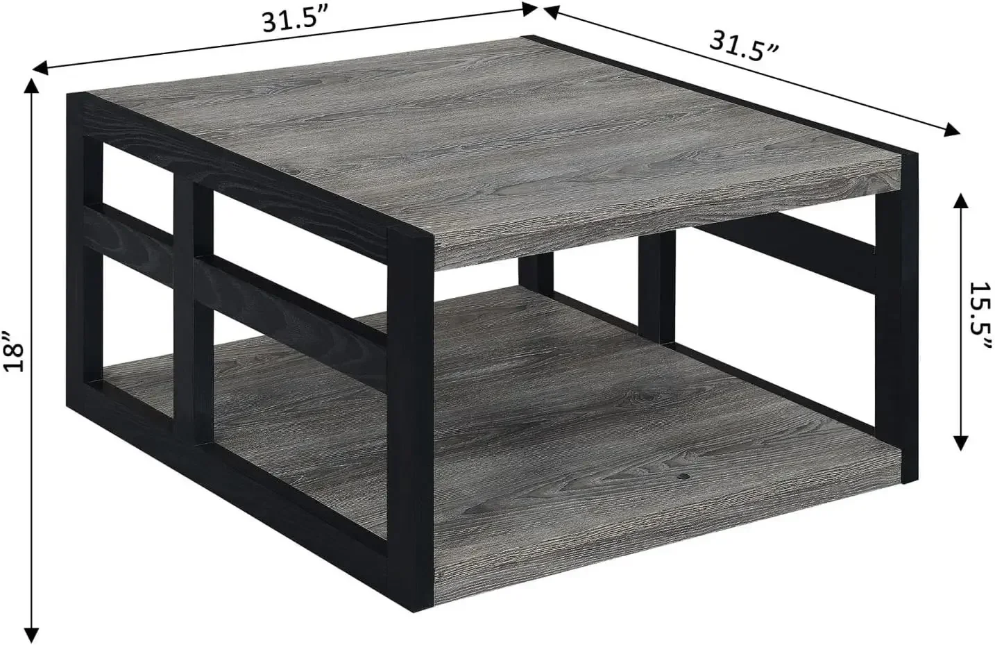 Monterey Square Coffee Table with Shelf, Weathered Gray/Black