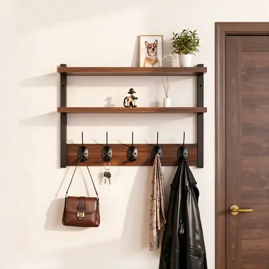 

Double-layer sturdy towel rack, space-saving multifunctional hanging shelf, easy to install for bathroom, bedroom and office