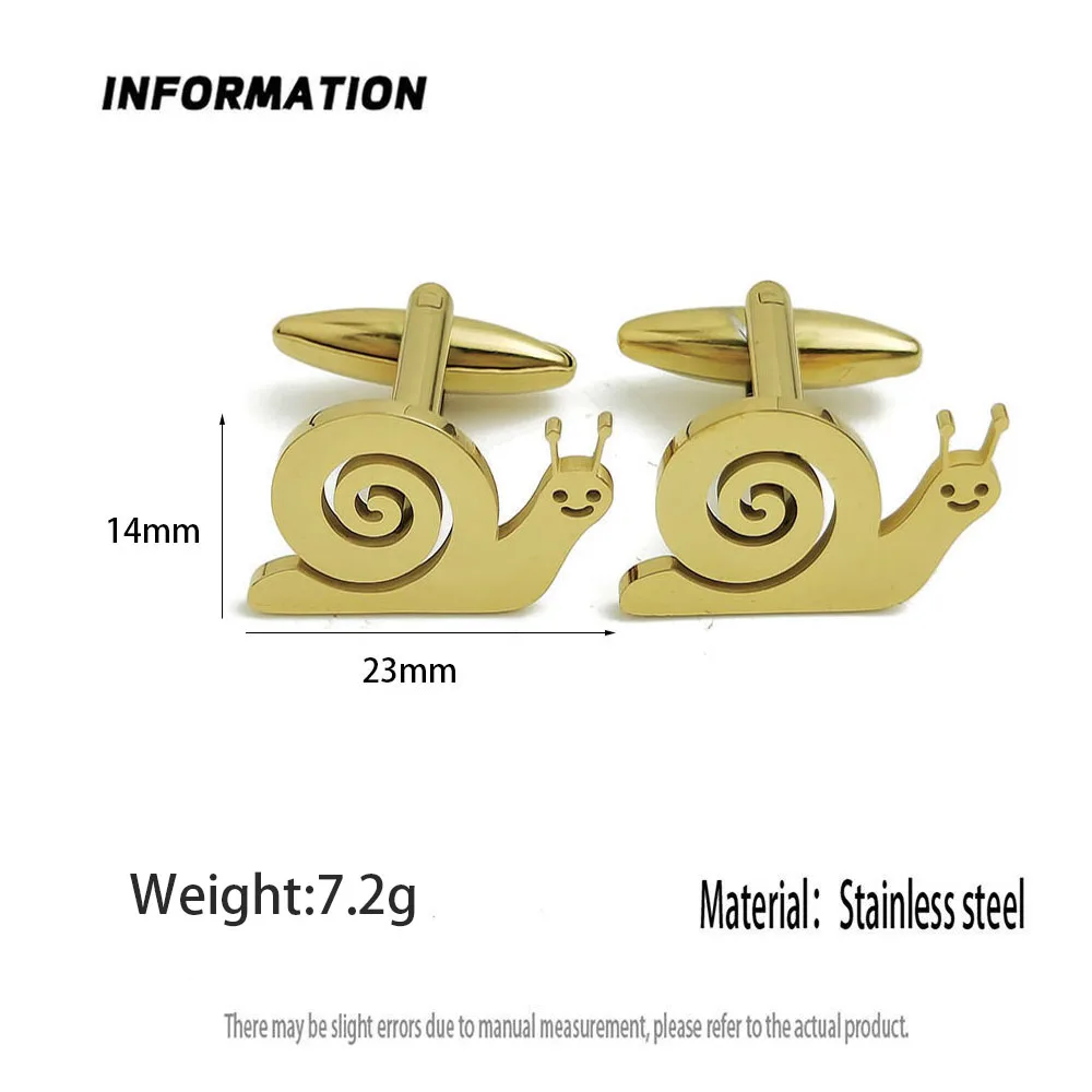Novas abotoaduras de aço inoxidável banhadas a ouro de caracol, botões de camisa impermeáveis e que não desbotam, roupa formal, presentes de festa de casamento