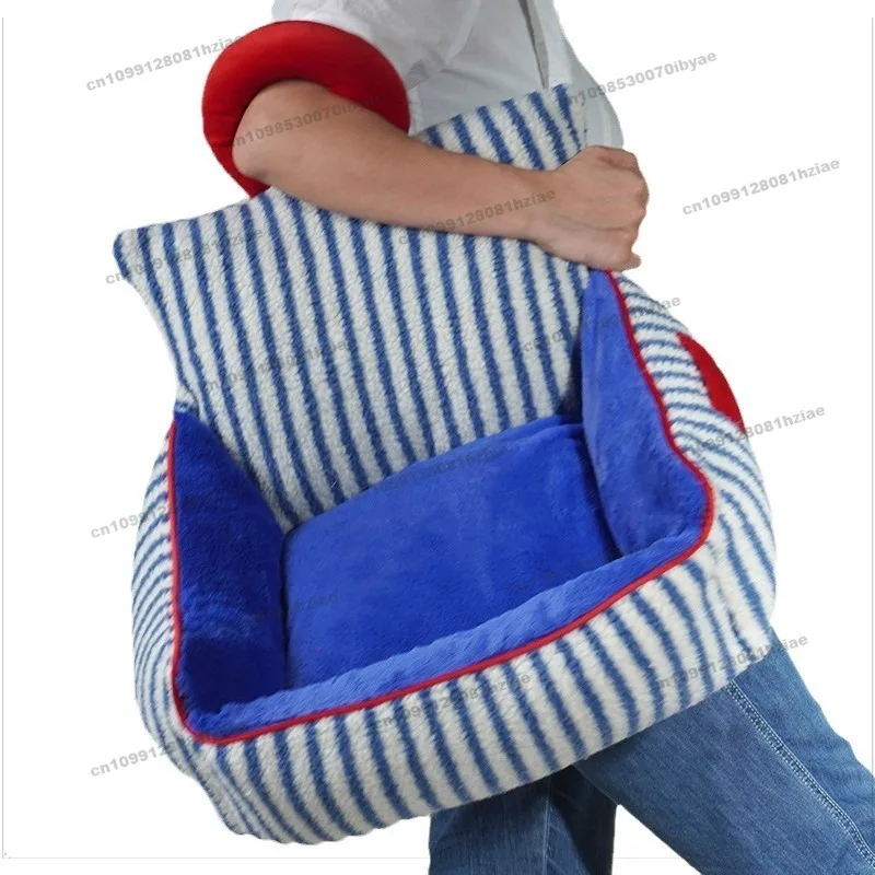 

Полностью разобранный и мытый, новый диван-гнездо в синюю полоску для домашних животных, теплая будка, кошачий туалет, средний и маленький туалет для собак