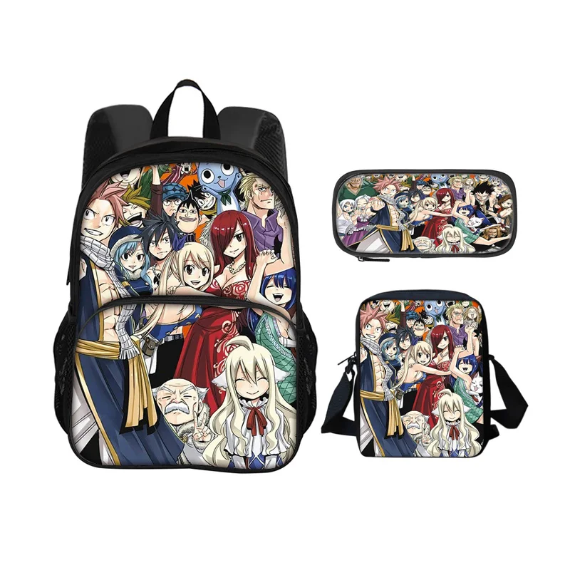 Fairy Tail 3Pcs Set with Front Pocket Backpack+Shoulder Bags+Pencil Bag Boys and Girls Best Gift Stationery Sport Travel