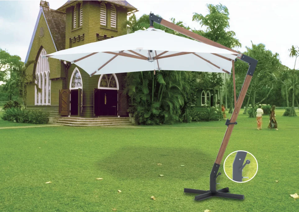 Outdoor Wooden Cantilever Garden Commercial Grade Cafe Umbrella