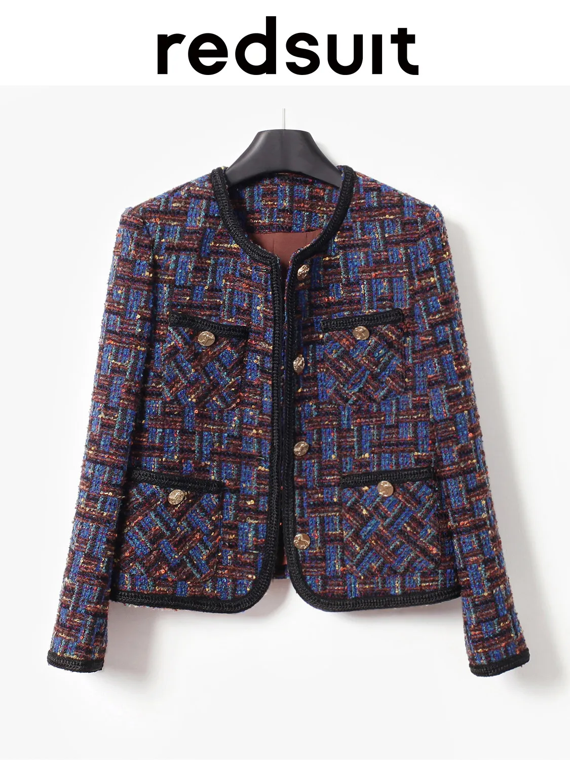 New Heavy duty coat retro versatile floral patchwork round neck top Customized ruler