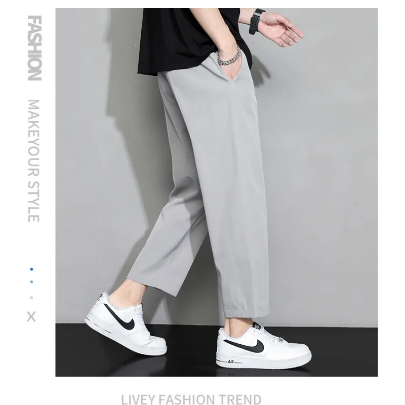 الرجال الرياضة التجفيف السريع تنفس السراويل اليومية غير رسمية الرجال الصيف الحرير الجليد رقيقة السراويل مطاطا الرباط طماق وزرة