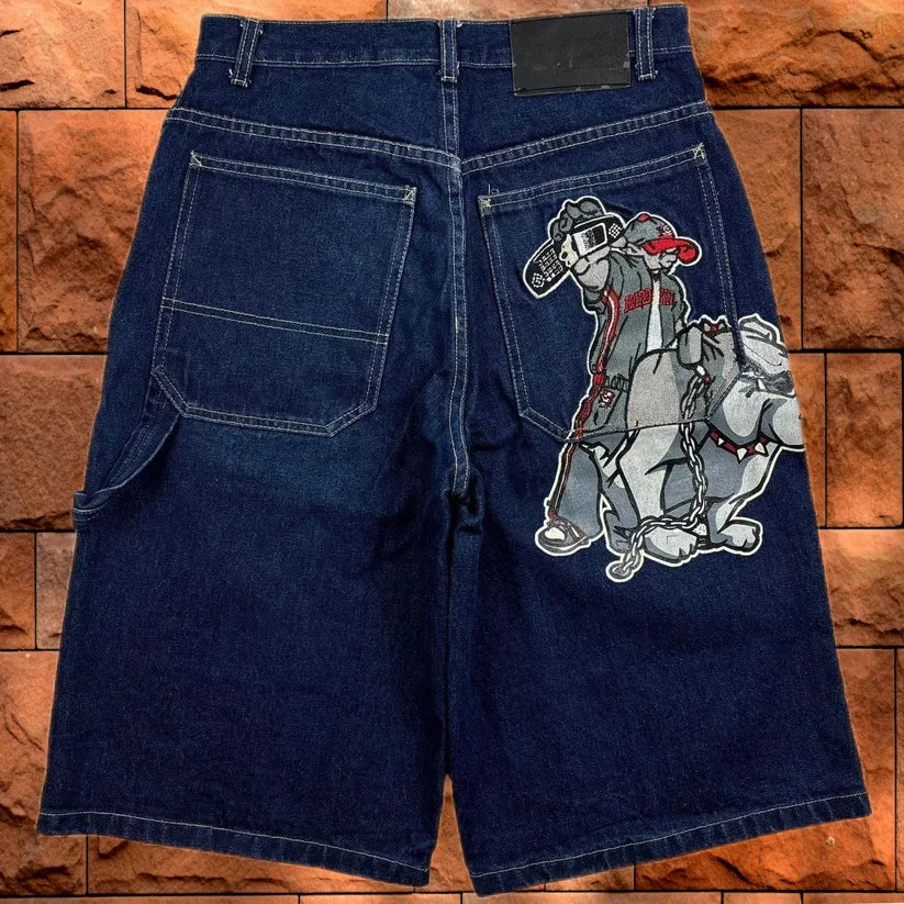 Pantalones cortos vaqueros para hombre y mujer, Shorts con estampado de perro Azul, Y2K, bordados de cintura alta, estilo callejero, novedad de verano 2024