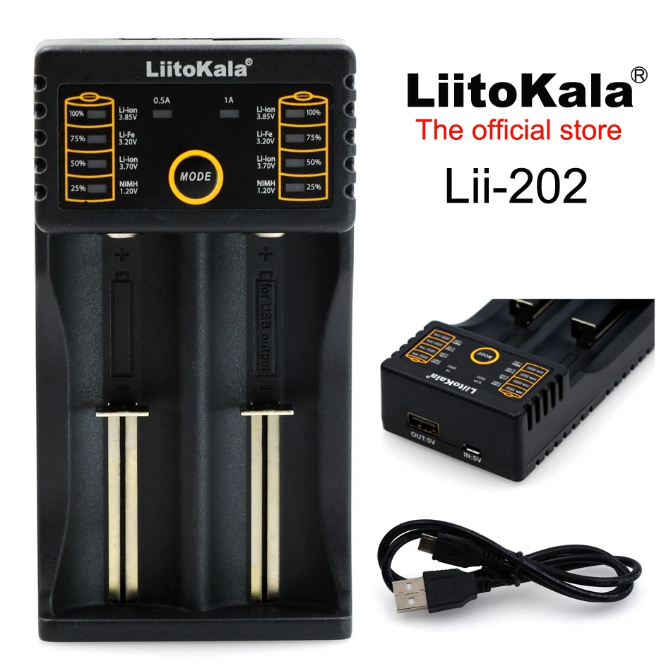 LiitoKala-Carregador de Bateria de Lítio, Lii-100, Lii-202, 1.2V, 3V, 3.7V, 4.25V, 18650, 26650, 18350, 16340, 18500, AA, AAA, NiMH