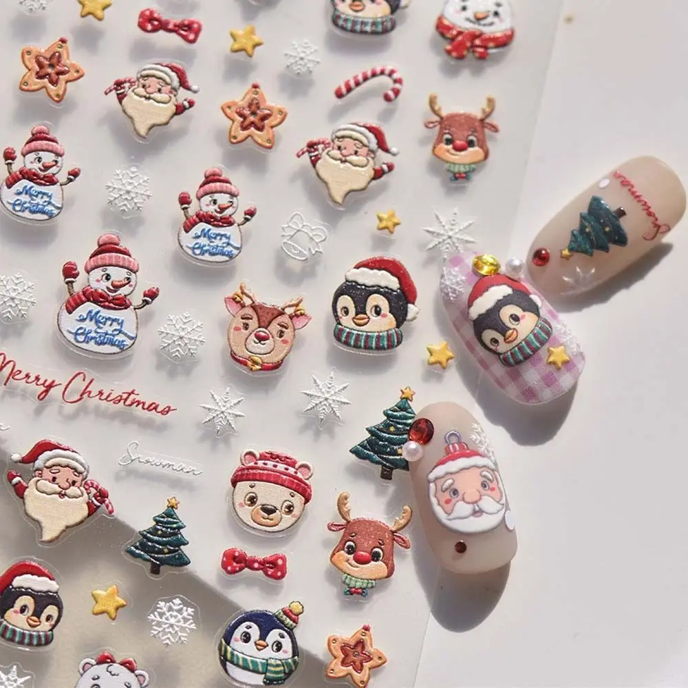 

DIY Nail Charms Christmas Diamond Nail Stickers Manicure Ornaments Embossed Stickers Christmas Cartoon Nail Decals Santa Claus