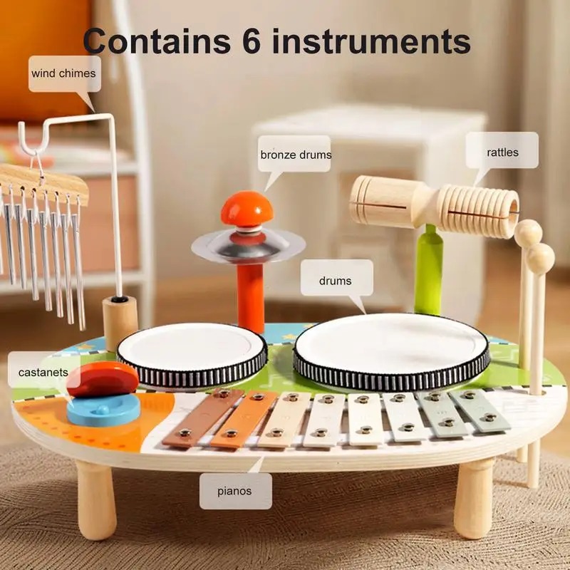 Drum Set For Toddler 1-3 Wooden Babies Musical Instruments Babies Drum Set Toddler Music Toys Multifunctional Kids Drum Sets For