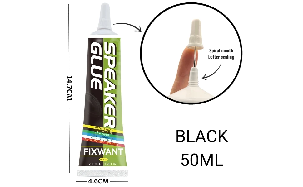 FIXWANT Schwarz/transparenter Lautsprecher-Reparaturkleber, Schaumstoff, seitliche Staubkappe, Gummikante, Kegelbecken, starker Klebstoff – Detail 3