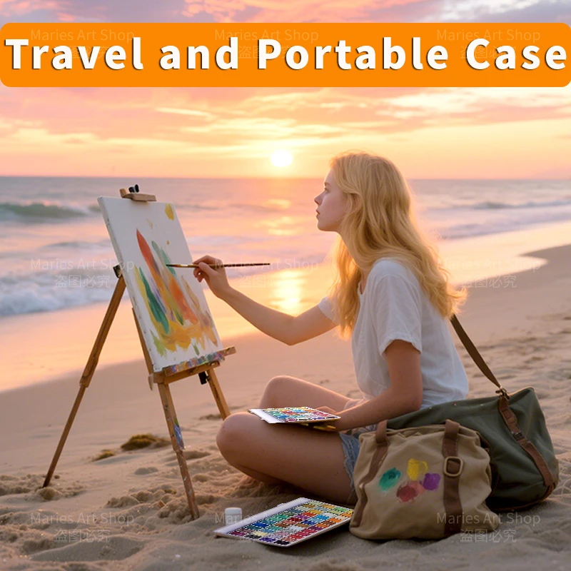 반짝이는 진주빛 48색 단색 수채화 물감 휴대용 상자에 세트, 그림, 쓰기, 장식, 예술가, 초보자용