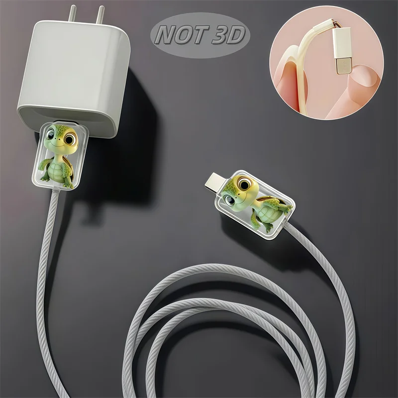 Zdjęcie 6: 2D Płaskie 2 szt. Urocze Ochraniacze na Kabel do Ładowarki Telefonu w Kształcie Żółwia z Kreskówki, Osłonka Ochronna na Kabel do Transmisji Danych do iPhone/Type-C