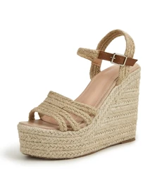 Breathable Beige Heeled Sandals Fashion Womens Shoes 2025Large Size Clogs Wedge Black Luxury Thick Girls Handmade Low Big Platf