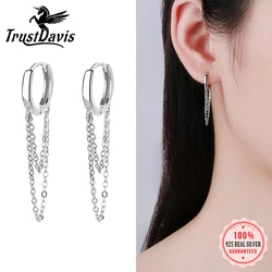 TrustDavis Minimalist Genuine 925 Sterling Silver Sweet Double Layer Chain Hoop Earrings For Women Wedding Fine Jewelry DA2510
