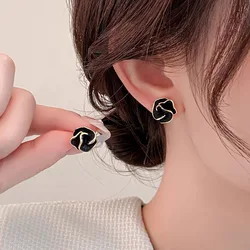 2025 Niche Design Light Luxury Temperament Unique Camellia Stud Earrings For Women Fashion Simple Metal Jewelry Gifts Wholesale