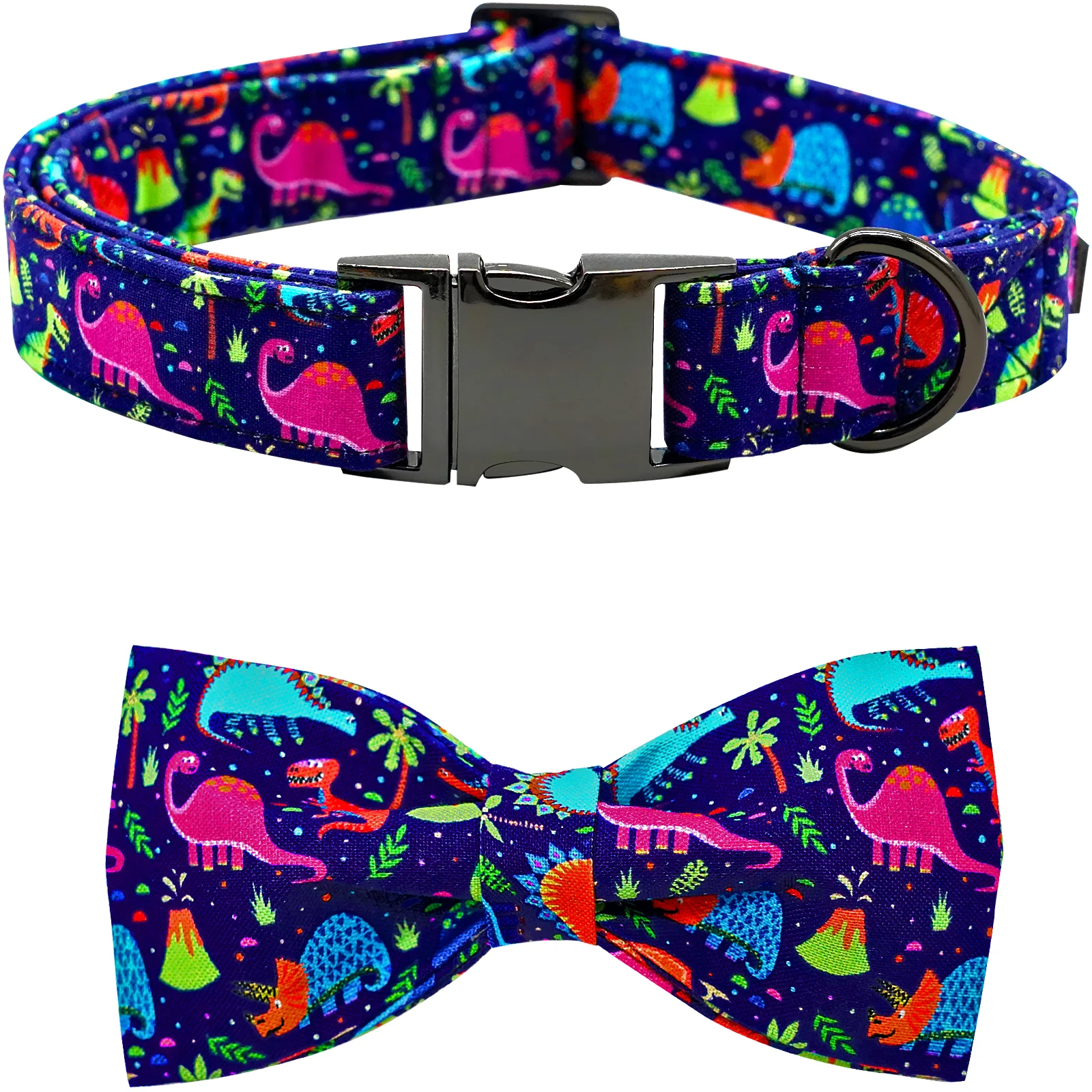 Dog Collar Blue Dog Bow Collar Boy Dog Collars with Bow Adjustable Dinosaur Bowtie Collar for Large Dogs Pet Gift