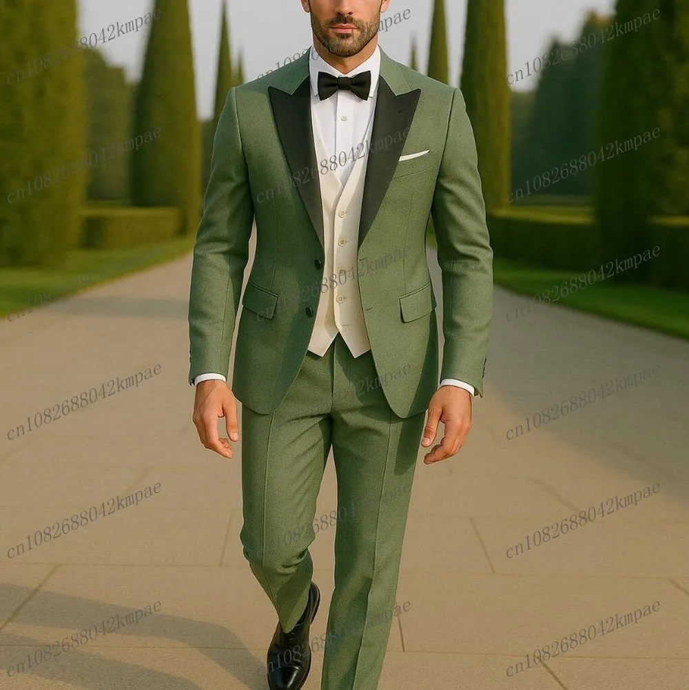 

Mint Green Black Ivory Formal Men Suit Groom Groomsman Wedding Party Prom Business Male Tuxedos 3 Piece Set Blazer Vest Pants