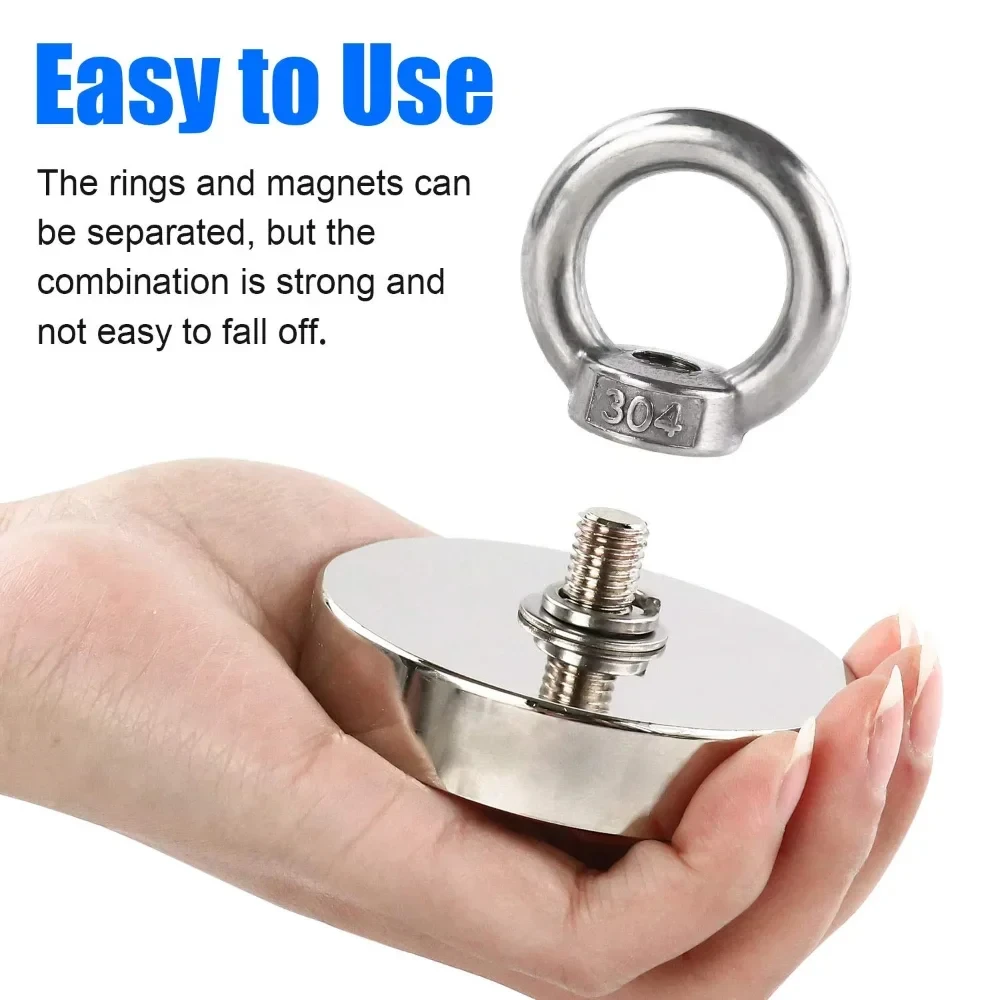 Super Strong N52 Heavy Rare Earth Suction Salvage Helper - Metal Lifting Magnet with Countersunk Hole & Eyebolt for Salvage Work