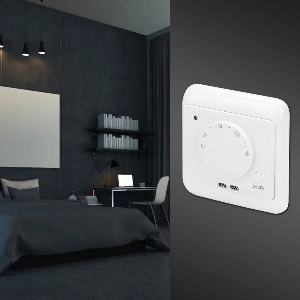 White Mechanical Electric Floor Heating Thermostat 86 x 86 x 41mm PC Adjustable Heating Film Temperature Controller