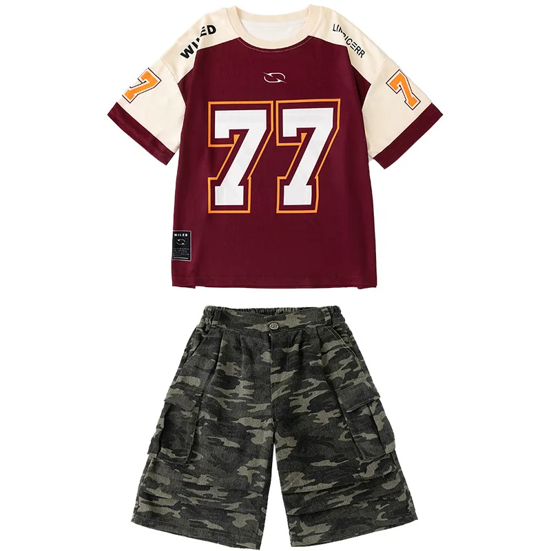 Nuovi ragazzi Street Dance Costume Moda Abbigliamento Hip Hop Nuova maglietta allentata Pantaloncini mimetici Vestito Ragazze Kpop Jazz Dance Performance Wear