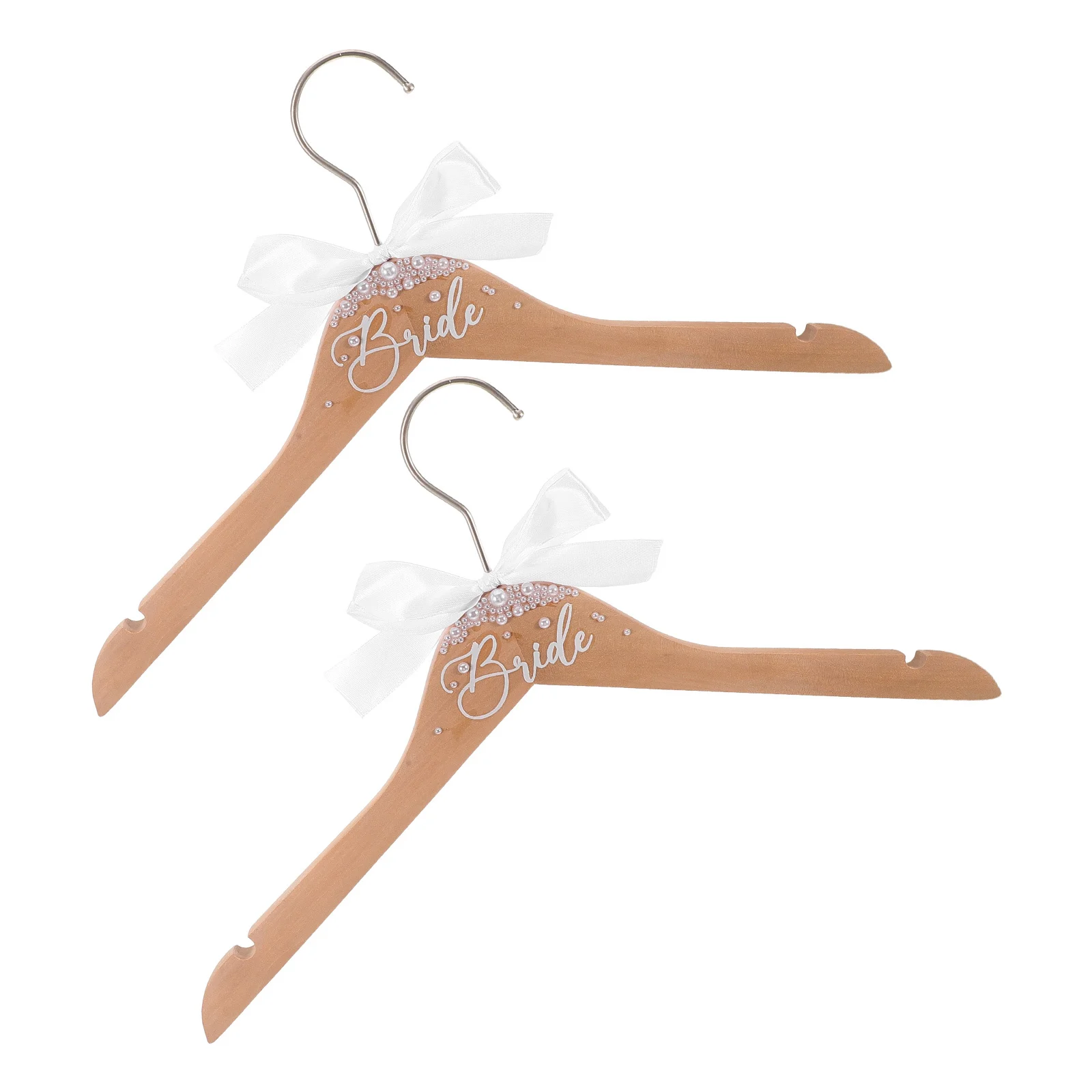 

2Pcs Wedding Dress Hanger Pearl Adorned Wooden Bride Hangers Bowknot Bridal Clothes Hanger Elegant Wedding Outfit Display