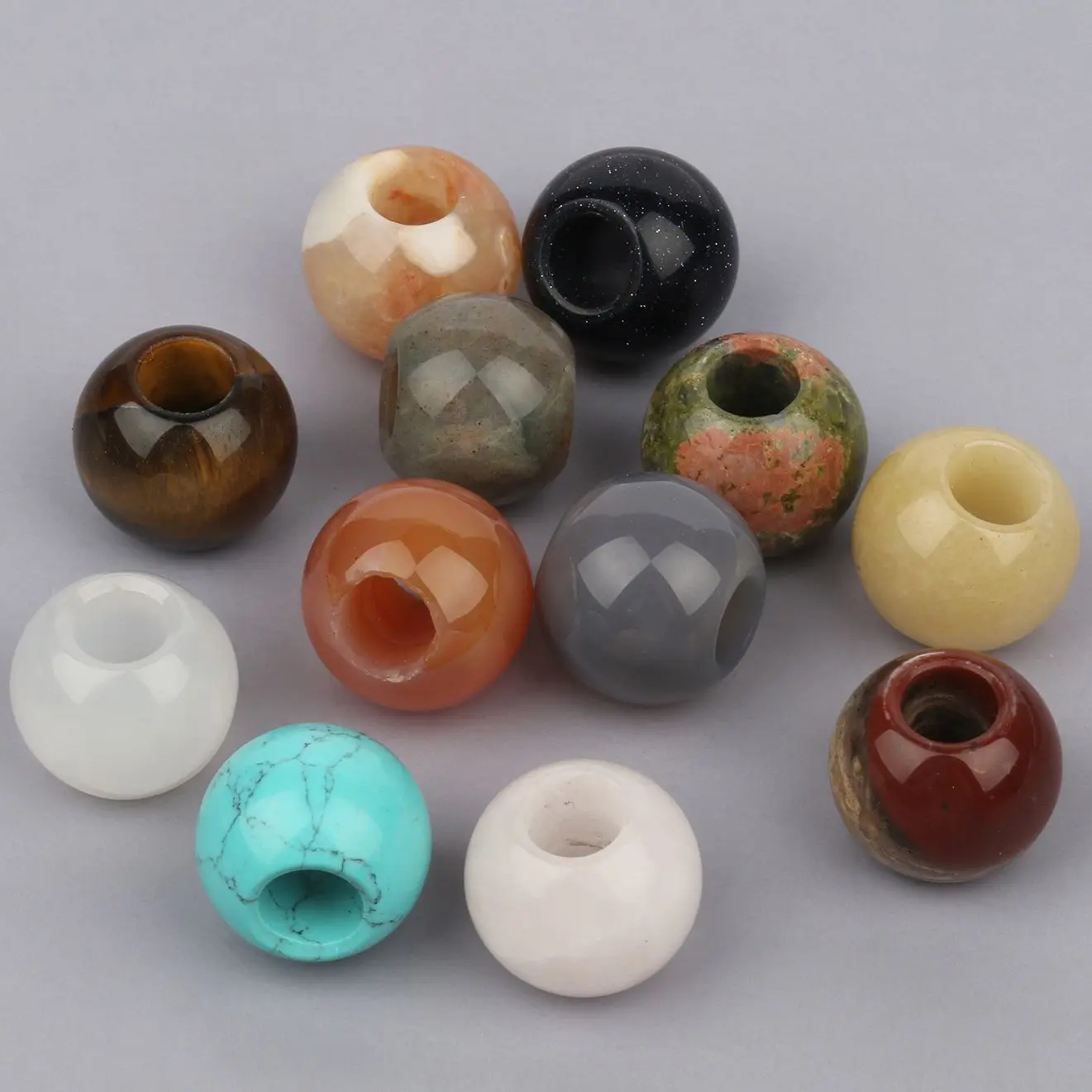 Fashion 20x17mm Round Big Hole Quartz Crystal Beads 1pcs Gogo Donut Natural Stone Pendant Beads for Jewelry Making DIY Necklace