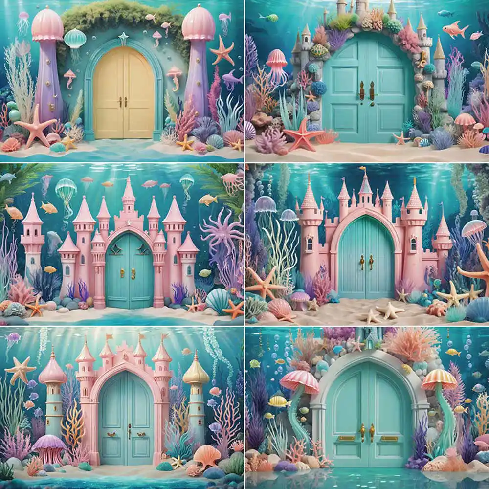 MOON.QG Underwater Mermaid Background Photography Seabed Marine Organism Aquarium Photocall Backdrop Baby Studio Photozone Props