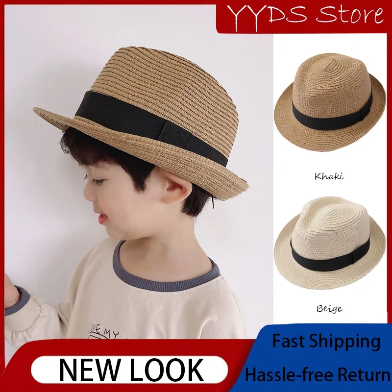 

Детская летняя шляпа от солнца: панама-джазовый котелок, плетеная соломинка размера L, солнцезащитная, пляжная кепка для родителей и детей