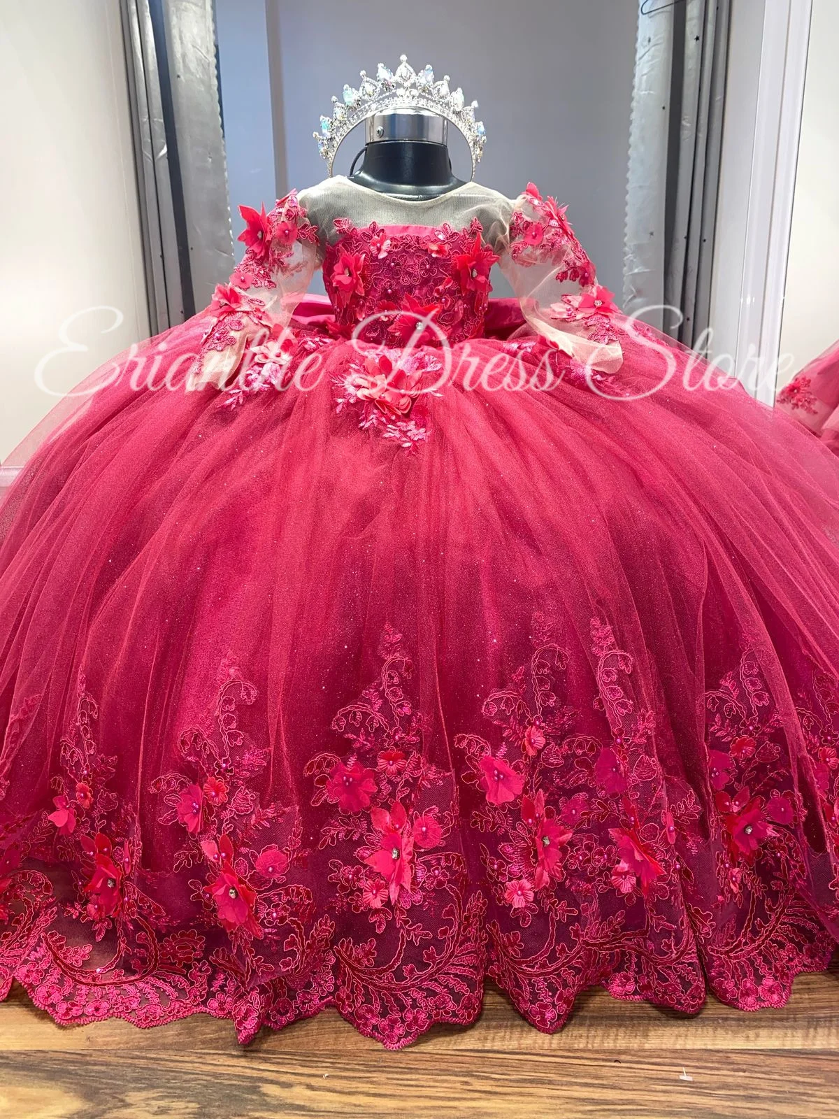 Rose Pink Flower Girl Dress For Wedding 3d Applique Tulle Puffy Kids Birthday Party First Communion Ball Gowns Customized
