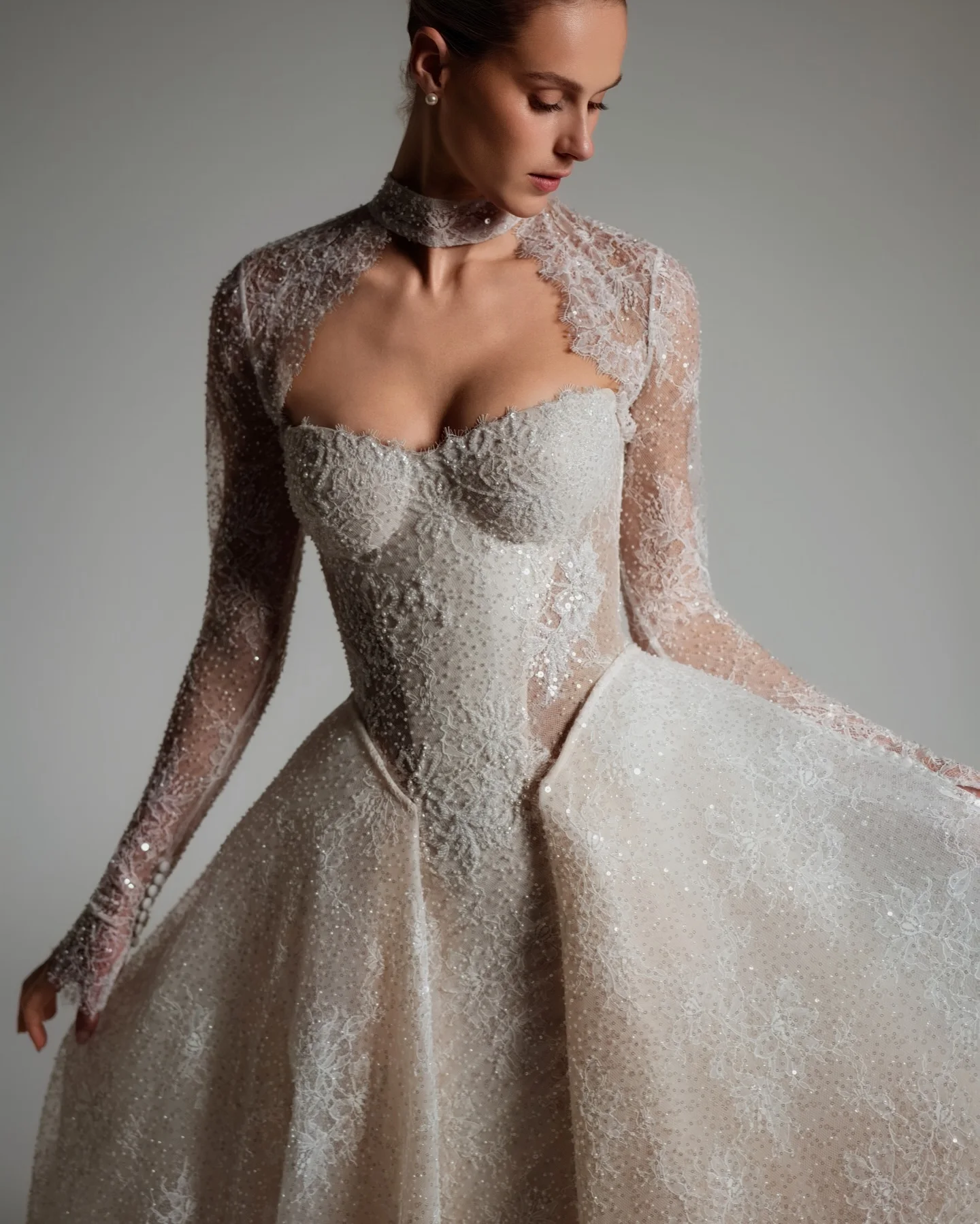 Sharon Said Luxury High Neck Long Sleeves Wedding Dress Heavy Sequin Bead Women Bride Dresses vestidos de novia SW168 Customized