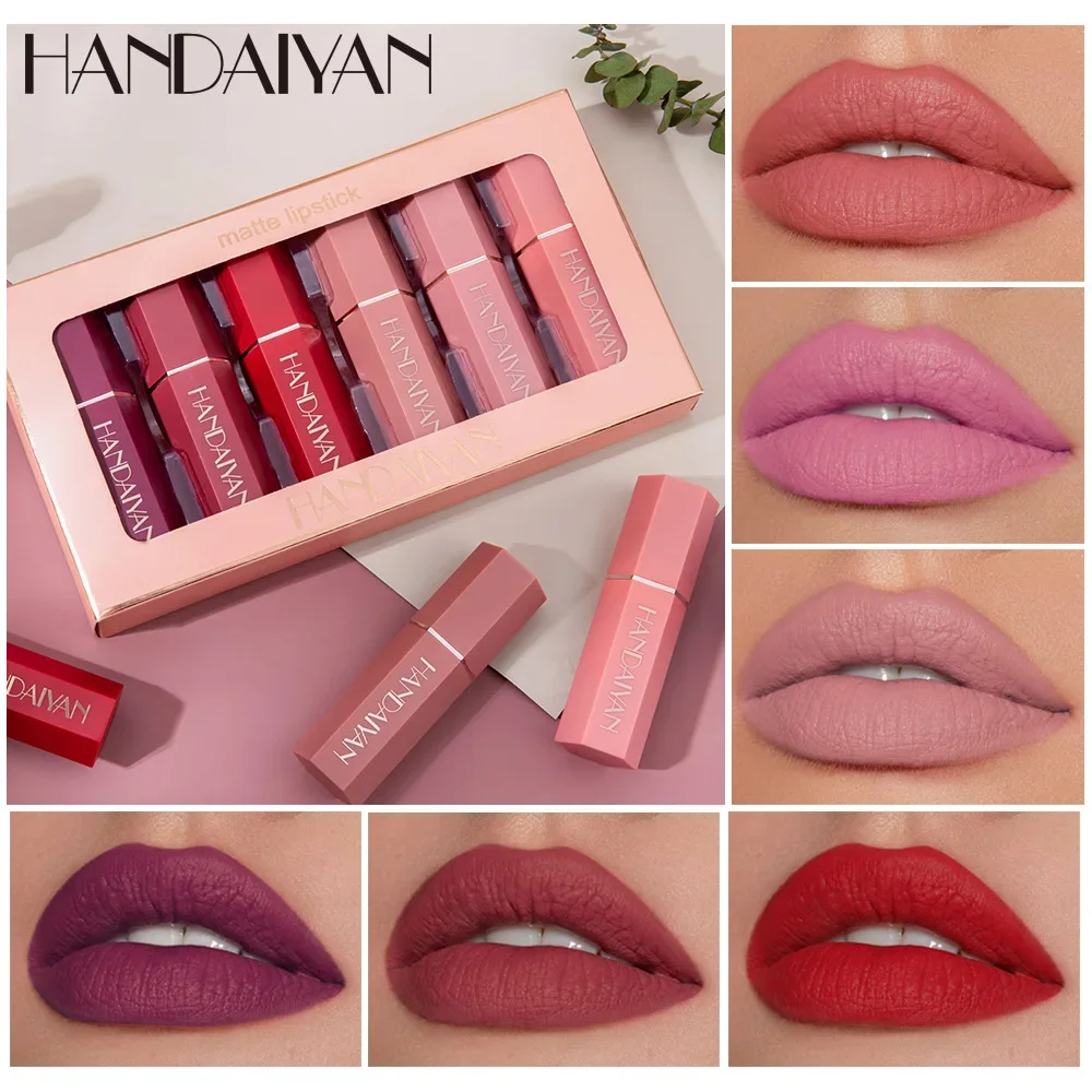 6 ชิ้น/กล่อง Velvet Matte ลิปสติกชุดแต่งหน้า Nude Lip Stick Make Up เครื่องสําอาง Foggy Matt Tint Lip Balm ครีม pigment