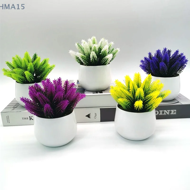 Lavender Artificial Plants Pot Ornamental Plastic Desktop Decoration Fake Grass Flower For Home Room Office Table Decor