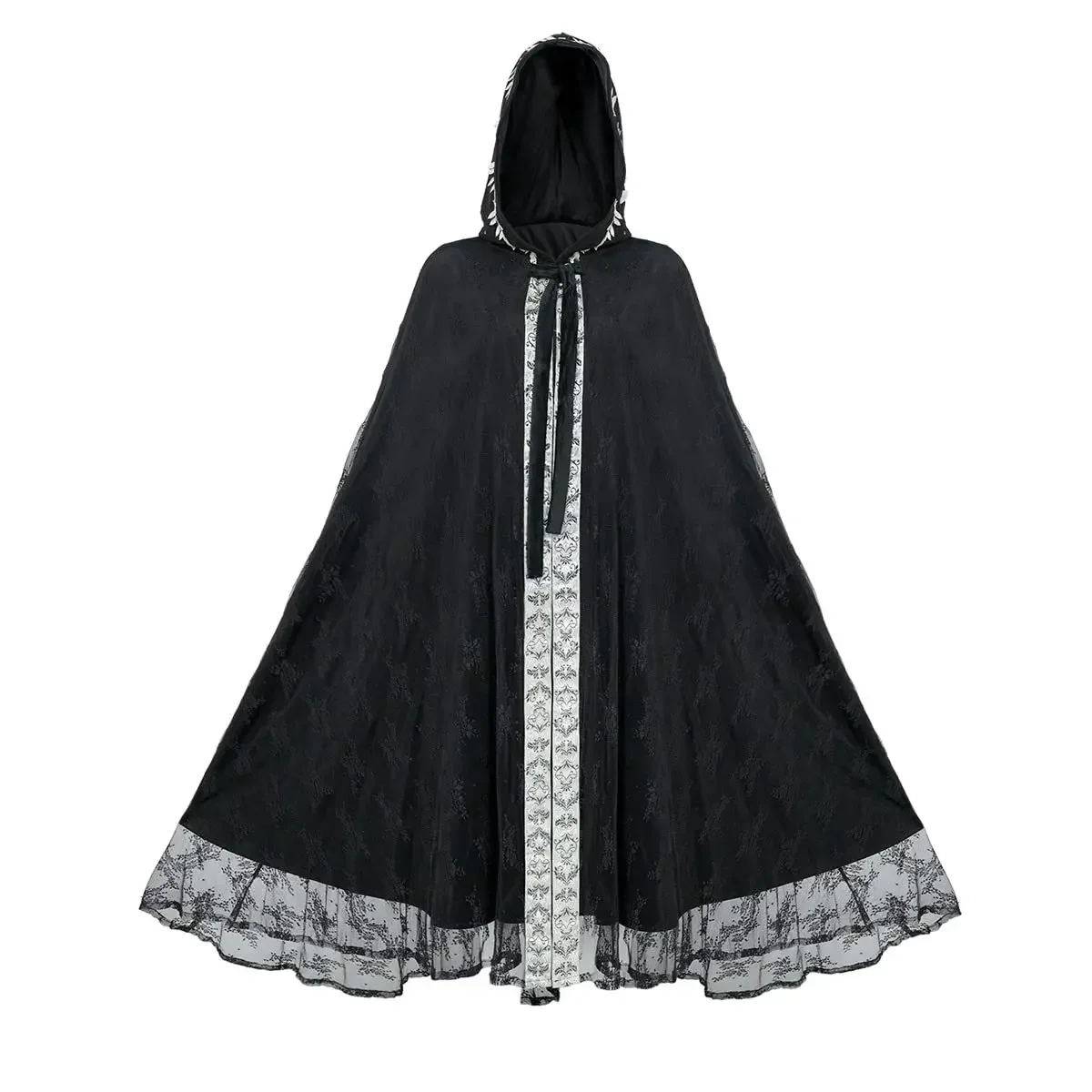 

Halloween Party Medieval Lace Cape Gothic Long Hooded Cloak