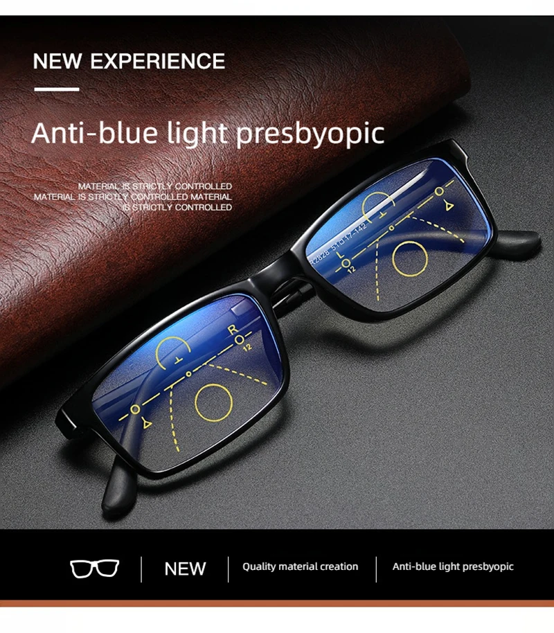 Klassische quadratische Lesebrille Männer Frauen Retro schwarze Presbyopie-Brille Anti-Blaulicht intelligente progressive Brille – Detail 5