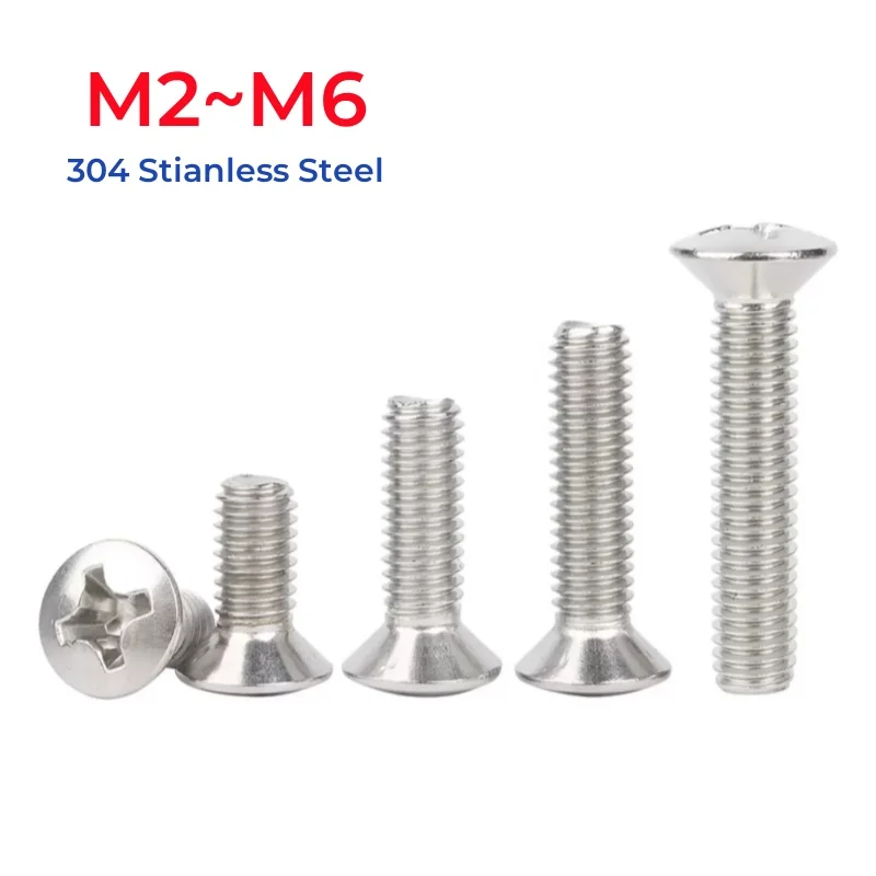 

M2 M2.5 M3 M4 M5 M6 304 Stianless Steel Cross Phillips Recessed Raised Countersunk Head Half Oval Screws Bolts