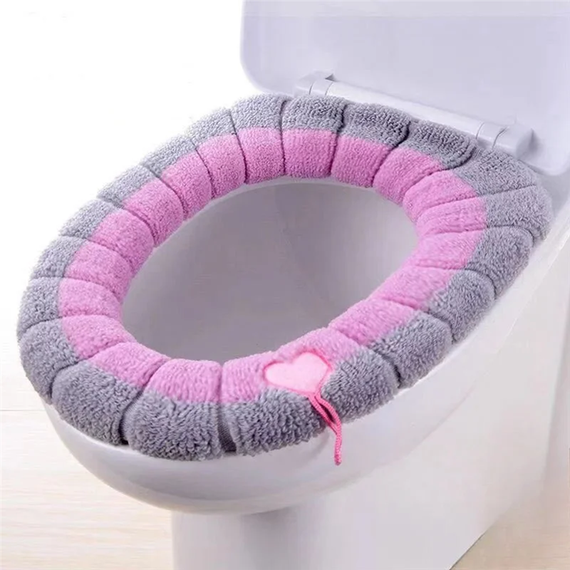 ABZV-funda Universal gruesa para asiento de inodoro de felpa para invierno, alfombrilla portátil lavable suave, almohadilla de baño con accesorios