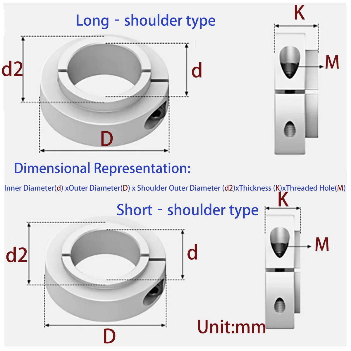 Split Fixing Ring, Aluminum Alloy Long/Short Boss Stop Ring, Step Shaft Positioning Retainer for Bearings
