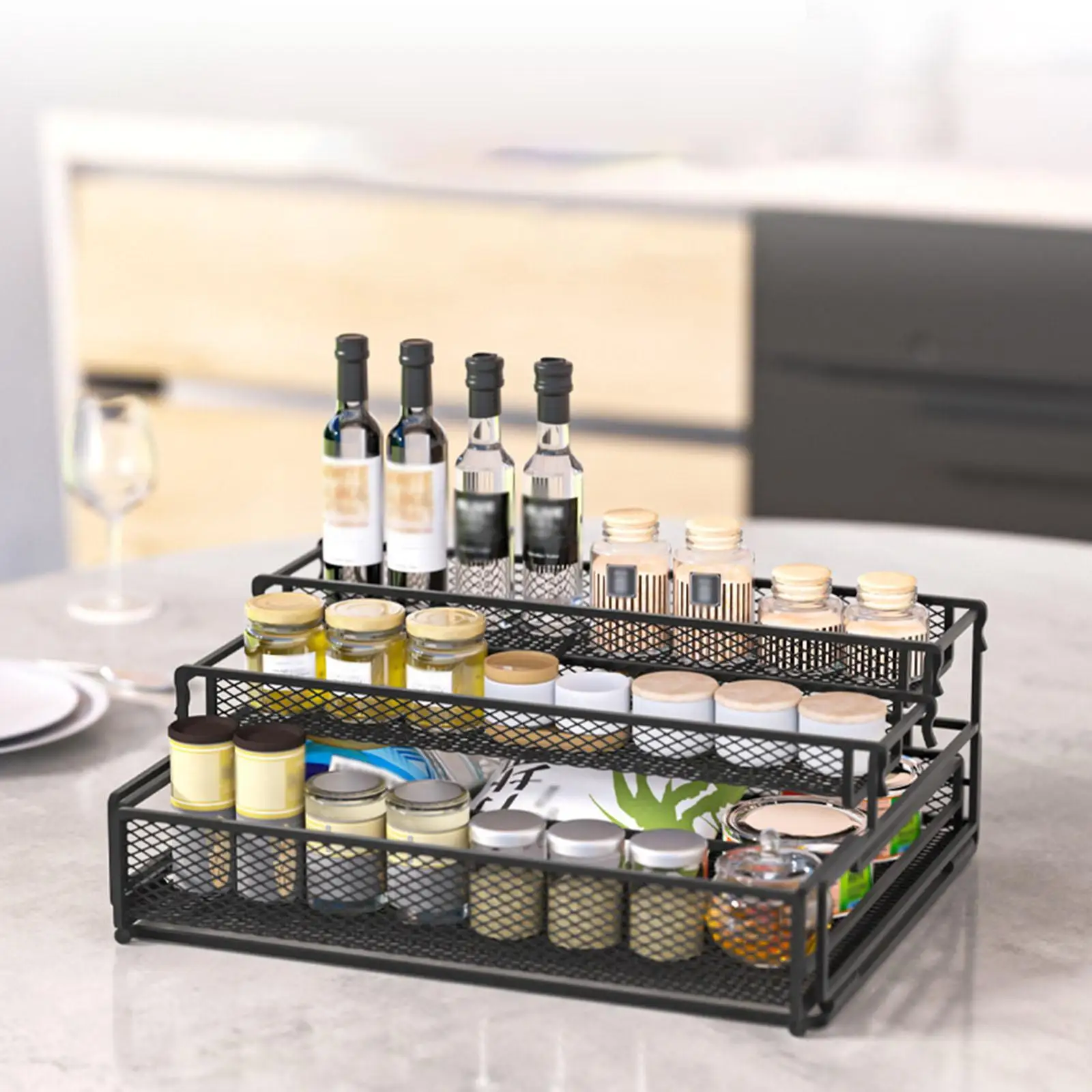 Spice Rack, Display Riser Stand Perfume Organizer Stand, Kitchen Storage Solution Spice Storage Rack Spice Bottles Cupboard,