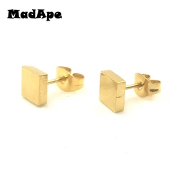 MadApe 316L Stainless Steel 8mm Square Stud Earrings Gold Color Never Fade For Women And Man Stud Earrings Couple Jewelry