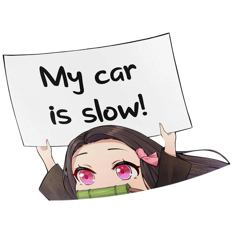 

For Demon Slayer Nezuko MY CAR IS SLOW Car Stickers Funny Decal Campervan Vinyl Car Wrap JDM Decals 13cm X 9.6cm