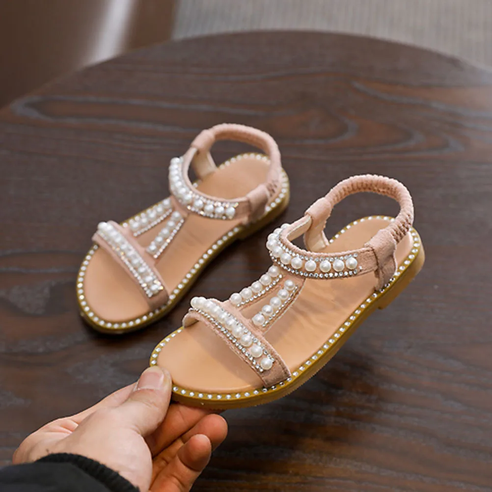 أحذية صيفية للفتيات من البولي يوريثان، أحذية أطفال لؤلؤية، صنادل مسطحة قابلة للتنفس للأطفال باللون الوردي مقاس 2 أميرة الحفلات الساحرة #4