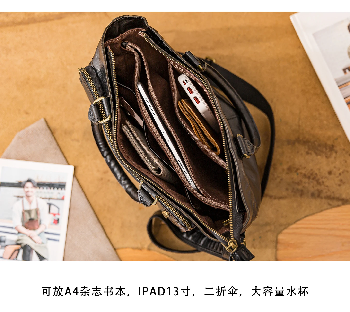 dagelijks werk echt leer heren zwarte handtas casual luxe echt rundleer A4 bestand messenger bag multifunctionele schoudertas