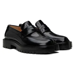 Split Toe Shoes Black Glossy Genuine Leather Shoes Men Design Chunky Platform Loafers Wedding Office Business Dress Luxury Shoes