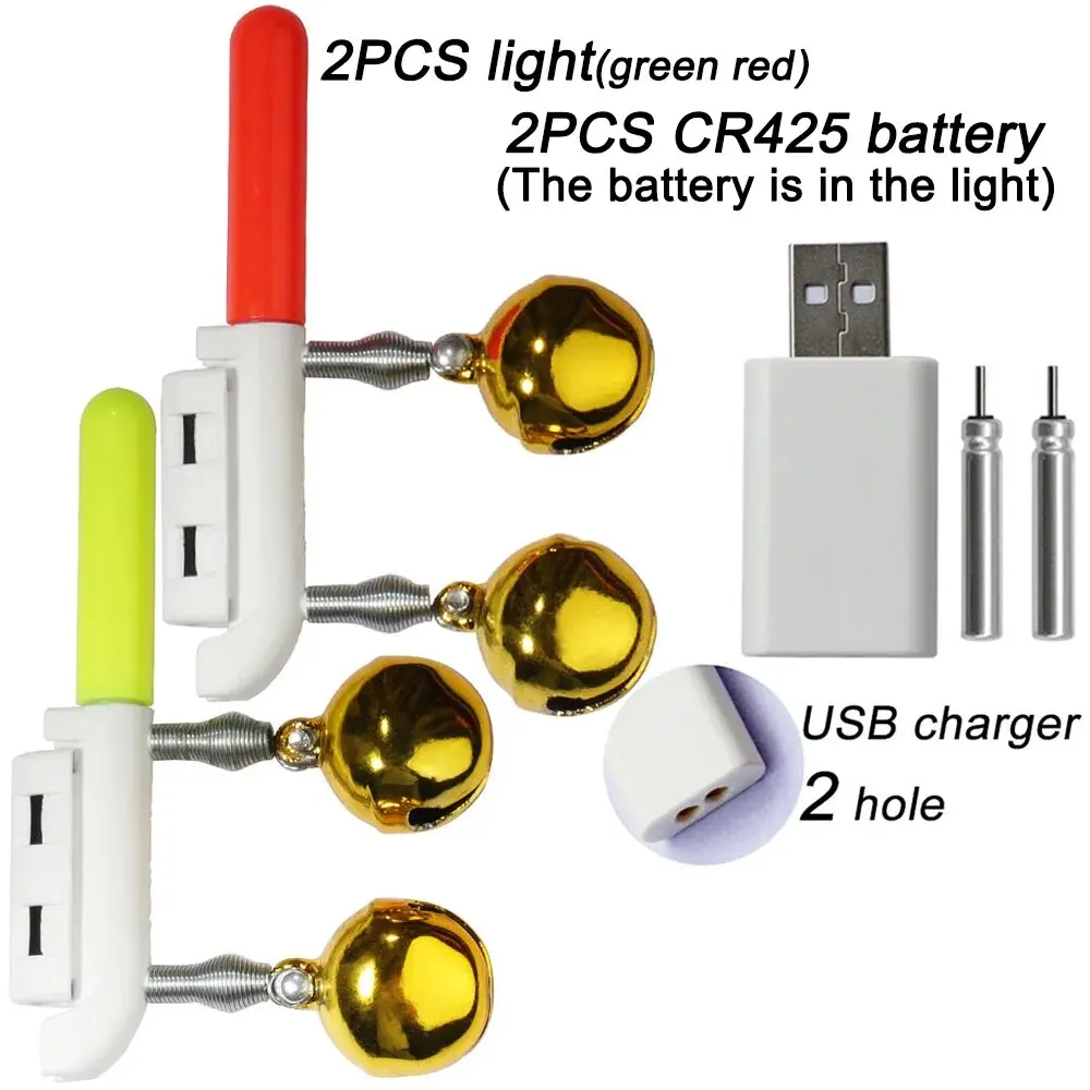 Fisch Biss Alarm Doppel Glocke Licht USB Ladegerät CR425 3,6 V Batterie Induktion Lampe Helle Nacht Tool Kit Pesca Rod Tackle flash LED