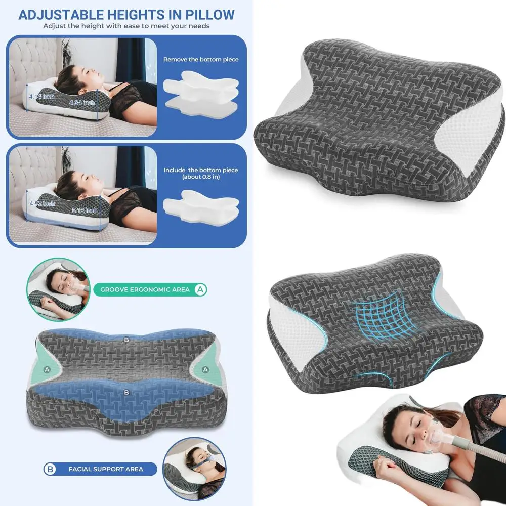 

Эргономичная подушка из пены с эффектом памяти для терапии СИПАП, регулируемая по высоте, для сна на боку и на спине при апноэ сна